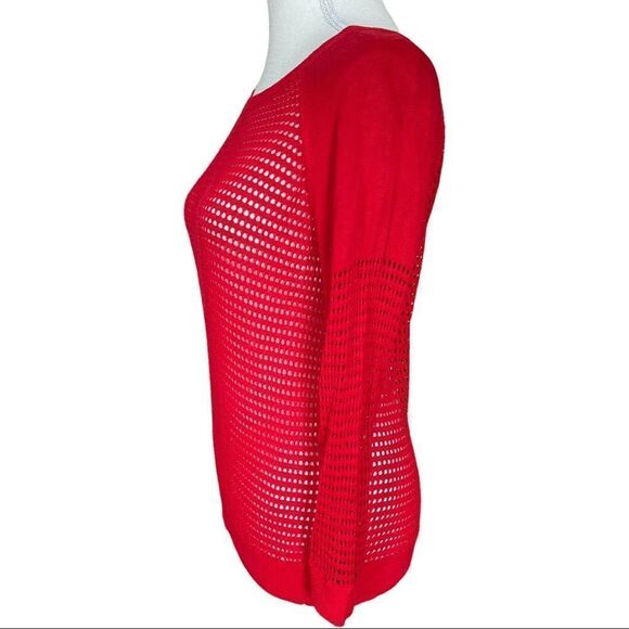 EXPRESS Red Open Knit Mesh Long Sleeves SMALL - Picture 2 of 13